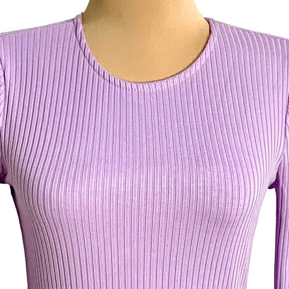 Urban Outfitters Lilac Ribbed  Skater Dress Fluted Bell 3/4 Sleeve Fit & Flare - Picture 3 of 11